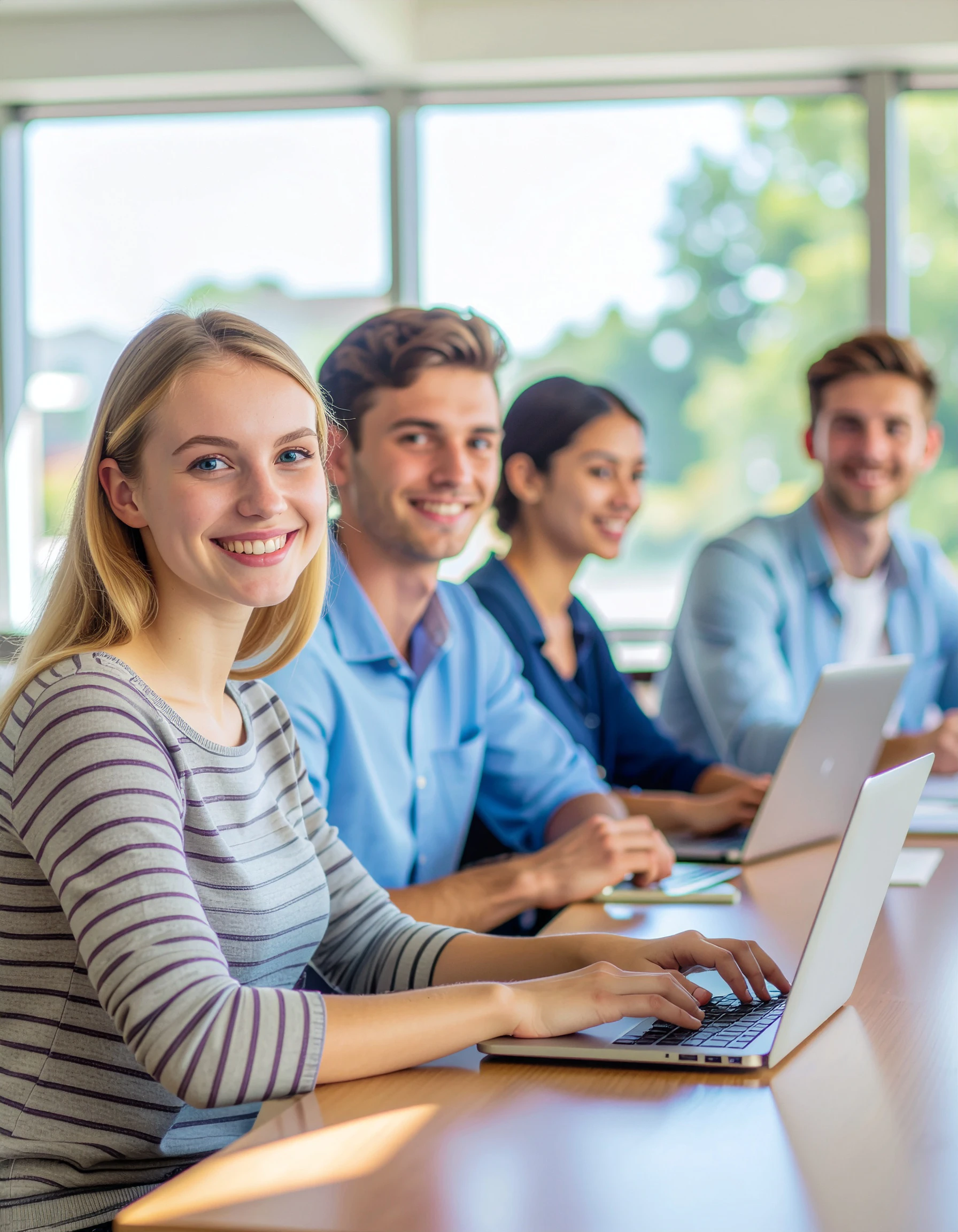 Close shot-- of a --diverse group of young, caucasian people--